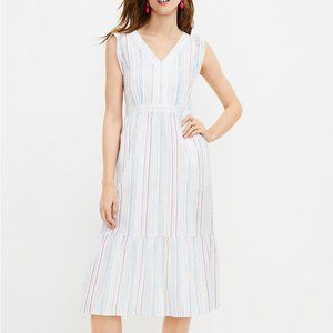 Loft Shimmer Stripe Ruffle Pocket Dress 10 Petite